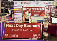 HFE Signs banner printing display with banners, roller banners and printed boards at Event Production Show London ExCeL 2026 HFE Signs banner printing display with banners, roller banners and printed boards at Event Production Show London ExCeL 2026