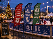 Christmas feather flags for outdoor ice rink and festive event