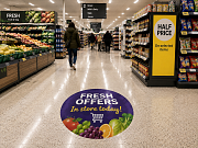 Custom supermarket floor vinyl for retail promotions and special offers