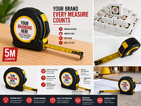 Durable black and yellow 5m tape measure with full colour logo print