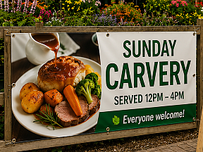 Garden centre Sunday carvery promotional banner Garden centre Sunday carvery promotional banner