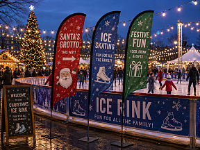 Christmas feather flags for outdoor ice rink and festive event Christmas feather flags for outdoor ice rink and festive event