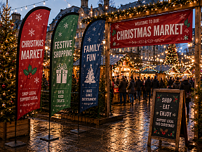 Christmas market feather flags for festive shopping and family events Christmas market feather flags for festive shopping and family events