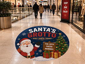 Santa’s Grotto promotional floor vinyl in a shopping centre