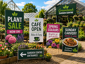 Garden centre Foamex signs for plant sales, café and seasonal promotions Garden centre Foamex signs for plant sales, café and seasonal promotions