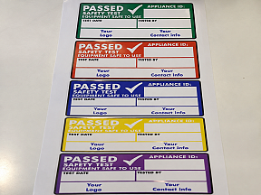 Custom printed PAT test safety labels for engineering and manufacturing equipment Custom printed PAT test safety labels for engineering and manufacturing equipment