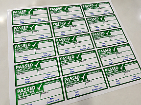 Custom printed PAT test safety labels for engineering and manufacturing equipment Custom printed PAT test safety labels for engineering and manufacturing equipment